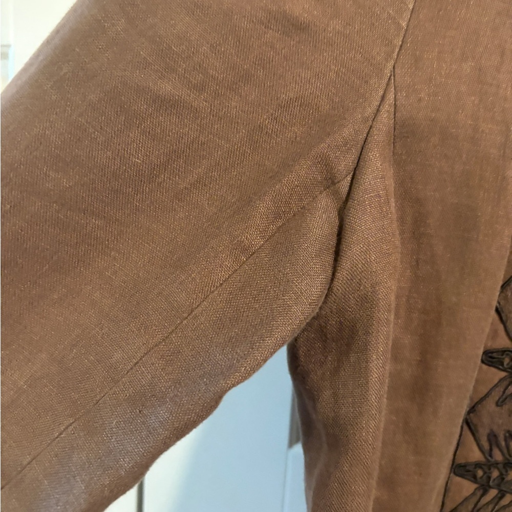 Linda Allard Ellen Tracy Embroidered Long Open Front Jacket w/ Pockets Size 10 - Picture 9 of 16
